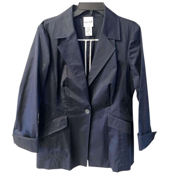 Kate Hill Jacket Womens Sz 14 Navy Blazer One Button Career Nautical Stretch New - Picture 1 of 9